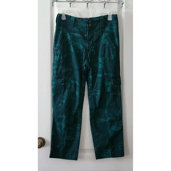 Anthropologie Austin Cargo Crop Pants Womens Teal Camouflage Stretch Twill Sz 27 - Picture 3 of 12